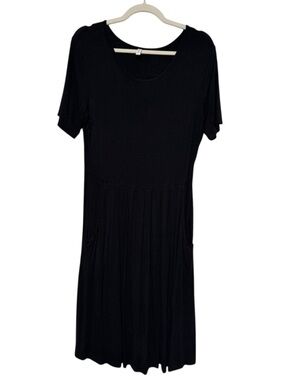 Long Modest Black Jersey Knit Midi Dress T-Shirt Size L Stretch Summer Comfy